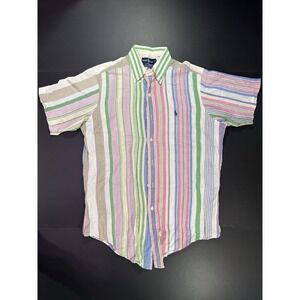 Ralph Lauren Polo Button Up Shirt Men's M Striped Preppy Dopamine Vintage
